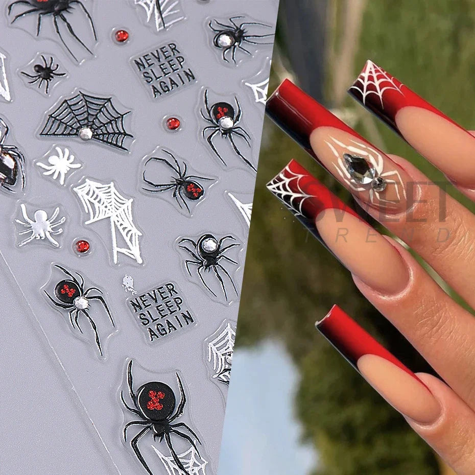 5D Gems Spider Embossed Nail Stickers