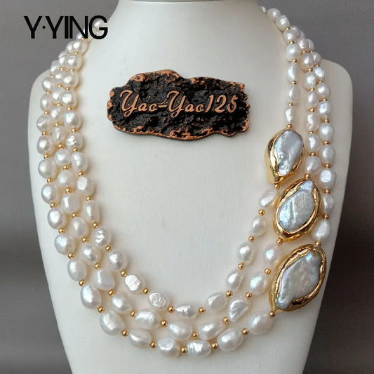 Y·YING 20" 3 rows Cultured Baroque Pearl Necklace