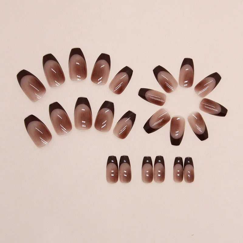 24pcs Short Ballet French Brown Blush Medium Nails Set Press-On Nails