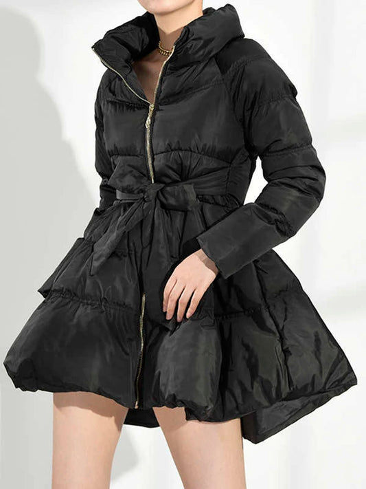 EAM Black Bandage Bow Cotton-padded Coat