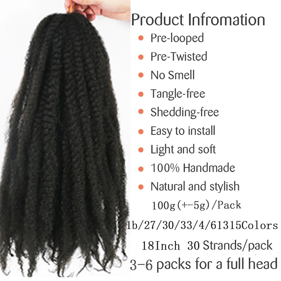 Marley Braid Hair 18Inch 100g Soft Afro Kinky Curly Crochet Hair