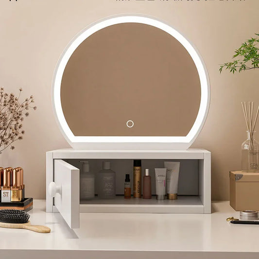 Modern Round Mirror Makeup Led Jewelry Storage