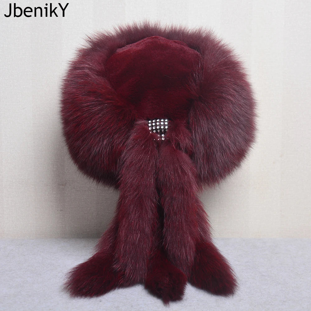 Winter Women Fashion Real Fur Hat Natural Fox Fur Hats - Russian