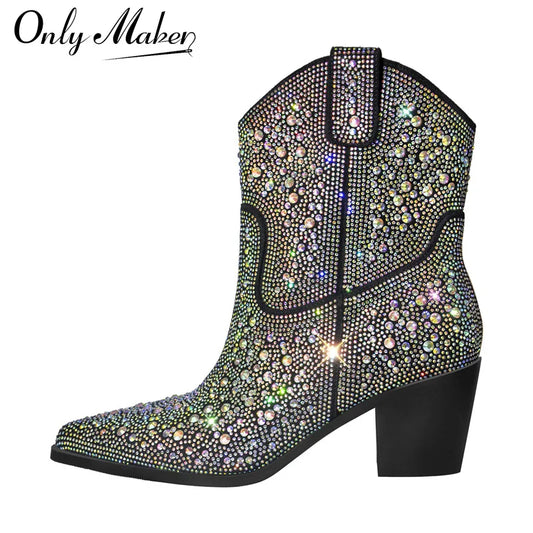 Onlymaker Silver Glitter Cowgirl Boots