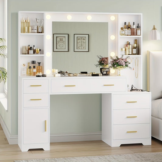 3-Drawer Vanity Desk with Tri-Color Adjustable LED Lighted Mirror