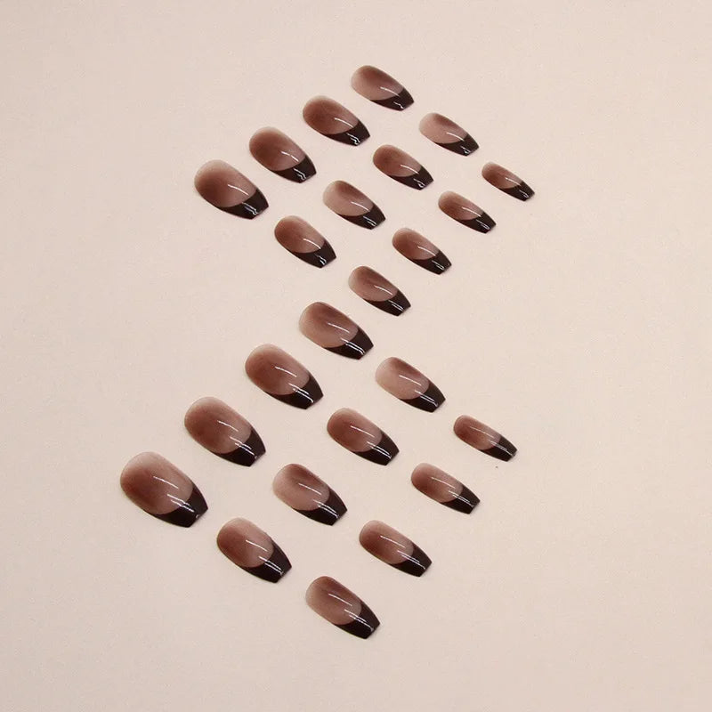 24pcs Short Ballet French Brown Blush Medium Nails Set Press-On Nails