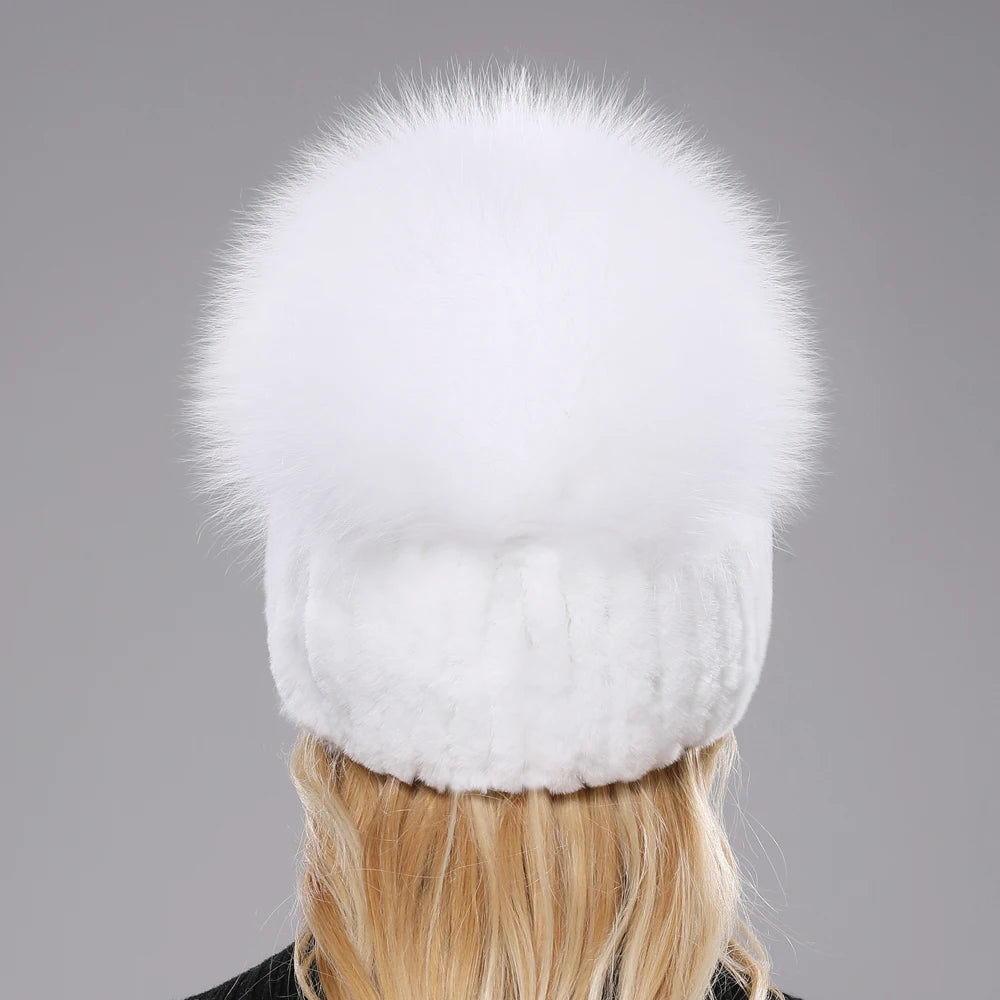 Russian Style Women Real Genuine Fox Fur Beanies