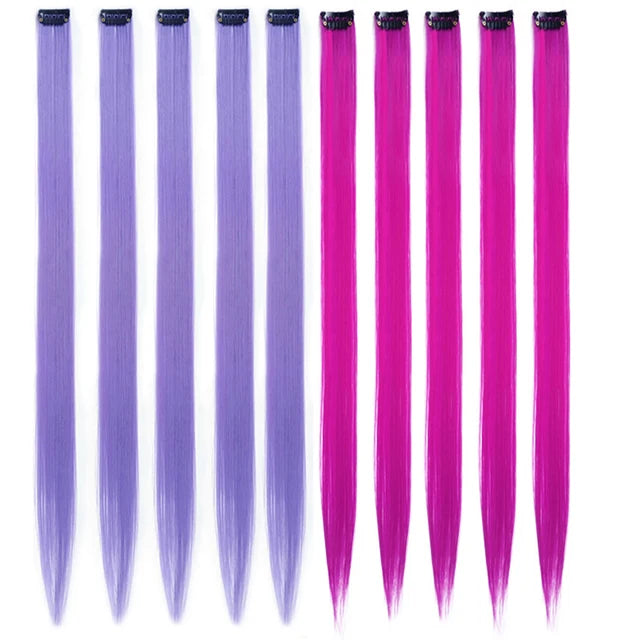 10Packs Straight Colored Clip In Hair -  One Piece Long Synthetic