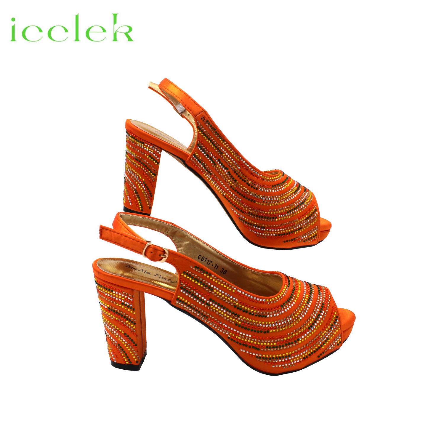 ICCLEK Orange African Designed Matching Shoes and Bag Set