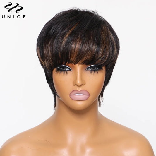 UNice Pixie Cut Short Human Hair Wig With Bangs