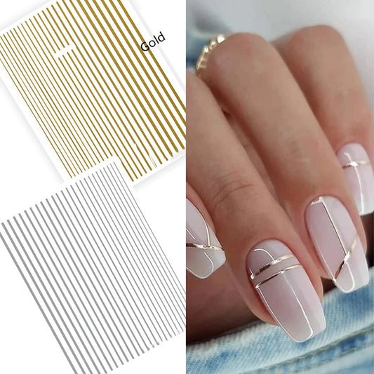 1Pc Silver Gold Lines Stripe Nail Sticker Decals