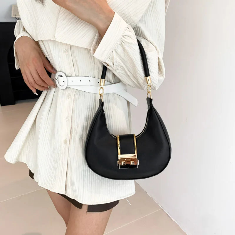 PU Solid Color Single Handbag