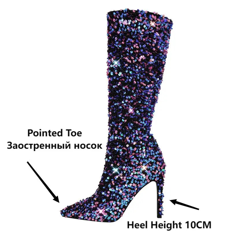 OnlyMaker Winter Glitter Stiletto High Heel Boots