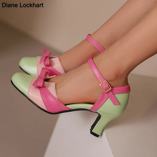 Fashion Pink Green Mary Jane Heels