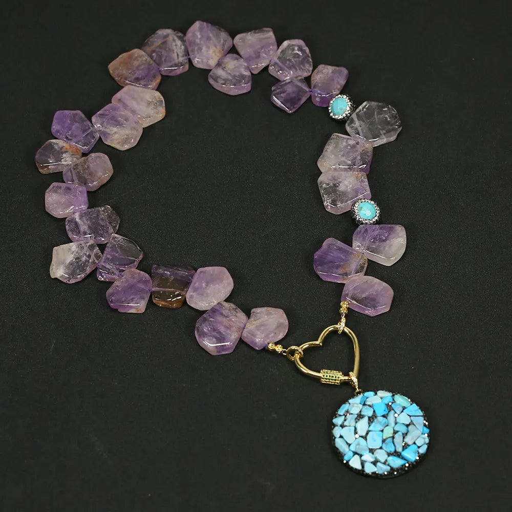 GG Jewelry Natural Purple Amethyst Blue Turquoise Necklace