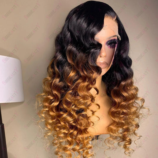 360 Lace Loose Deep Wave Ombre Human Hair Lace Front Wigs