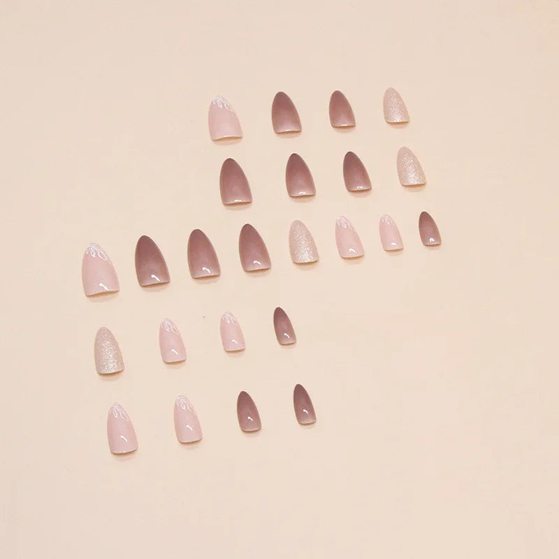 24pcs/set Nude Coffee Almond Glitter Press on Nails Set