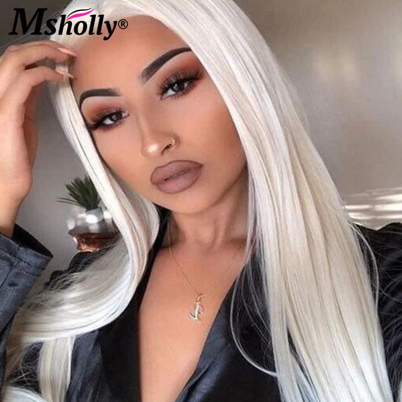 Platinum Blonde Human Hair Wigs Lace Front Human Glueless Wigs