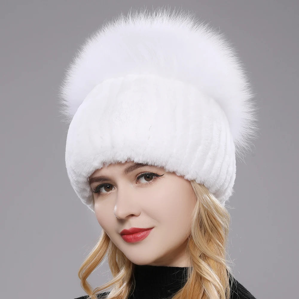 Russian Style Women Real Genuine Fox Fur Beanies