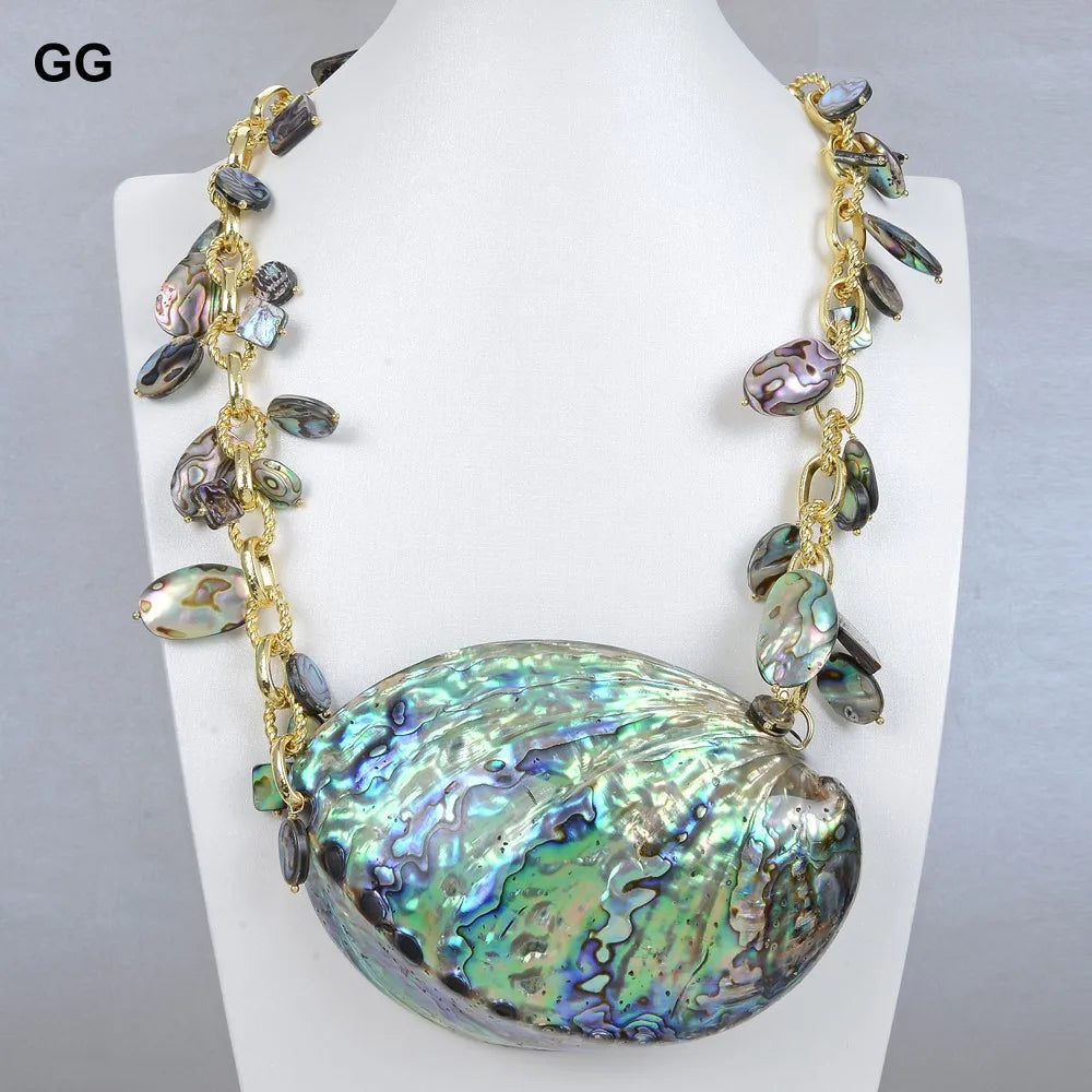 G-G Jewelry 25'' Natural Rainbow Abalone Shell Pendant Necklace For Women