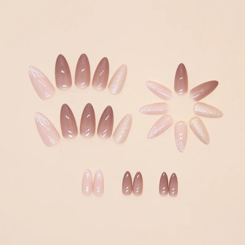 24pcs/set Nude Coffee Almond Glitter Press on Nails Set