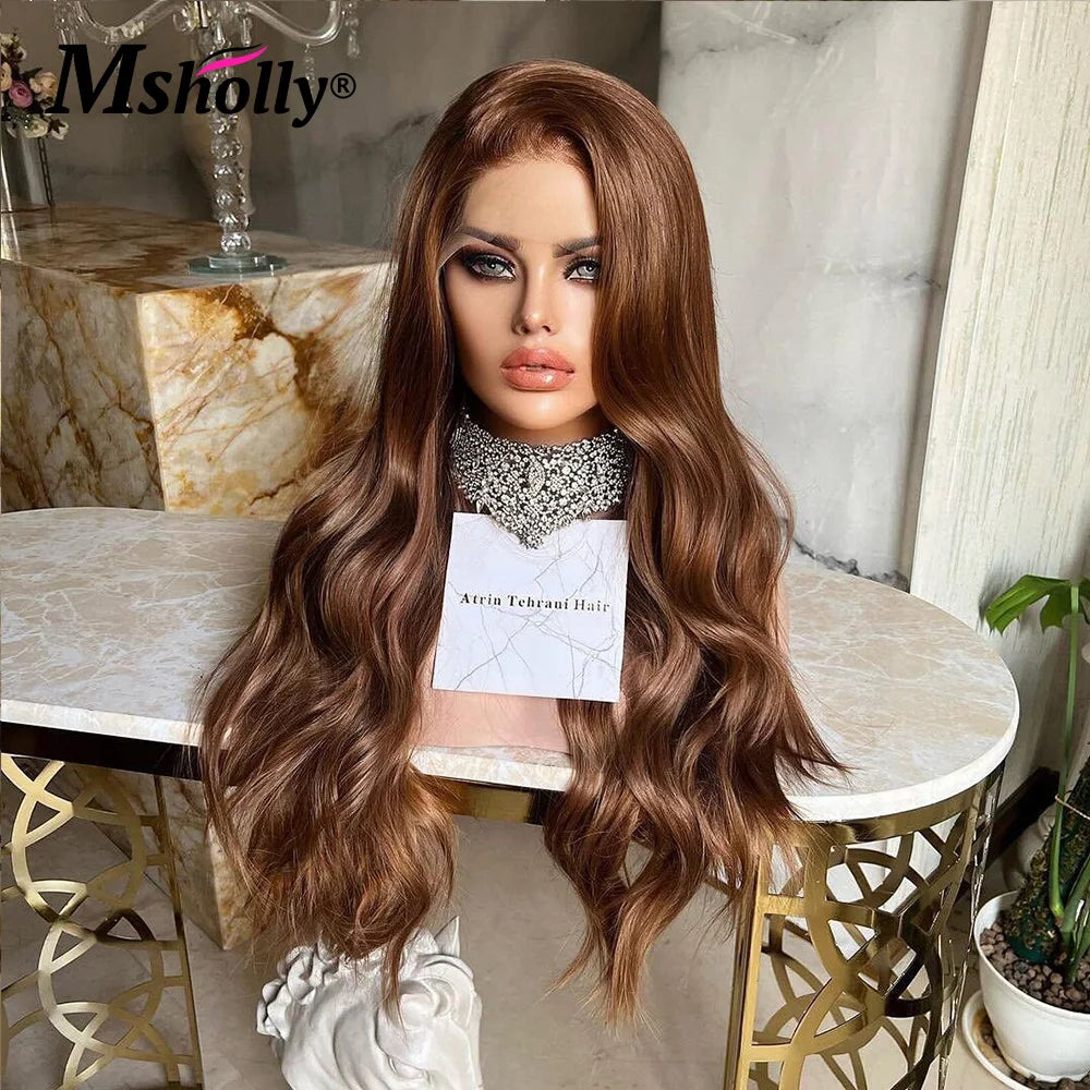 Honey Chocolate Brown Human Hair Lace Front Wig -Body Wave