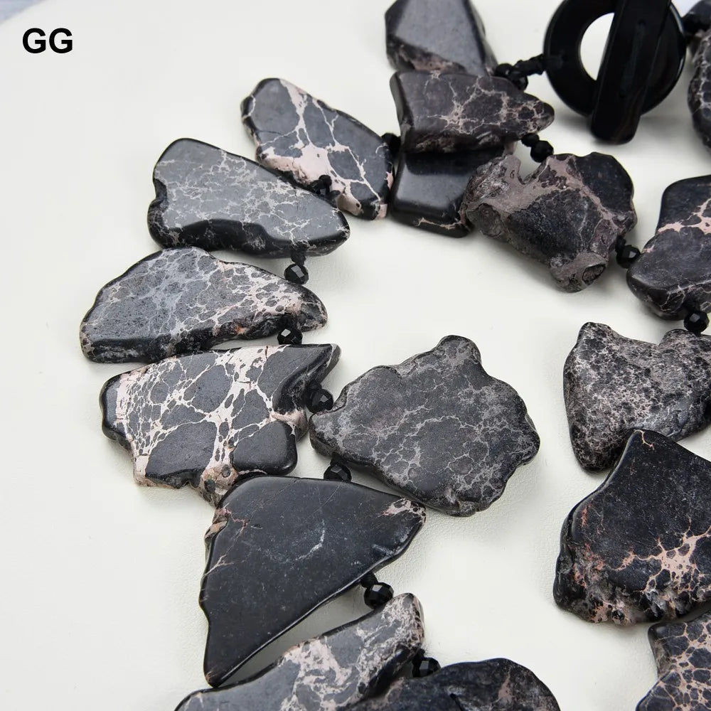 GuaiGuai Jewelry 20" 2 Strands Black Sea Sediment Jasper Statement Necklace