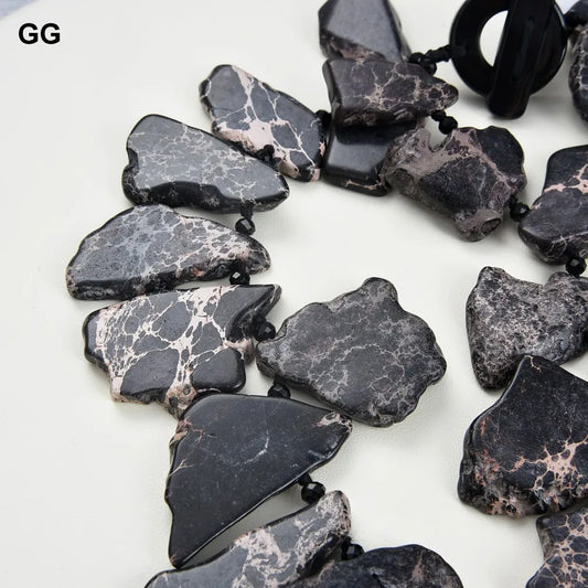 GuaiGuai Jewelry 20" 2 Strands Black Sea Sediment Jasper Statement Necklace