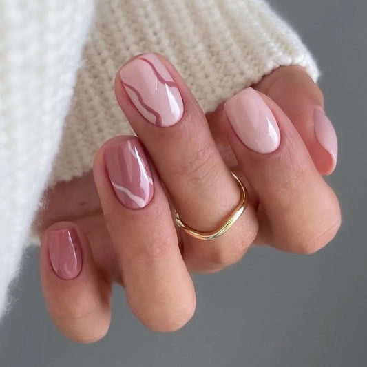 Pink Glossy Short Square Fake Nails