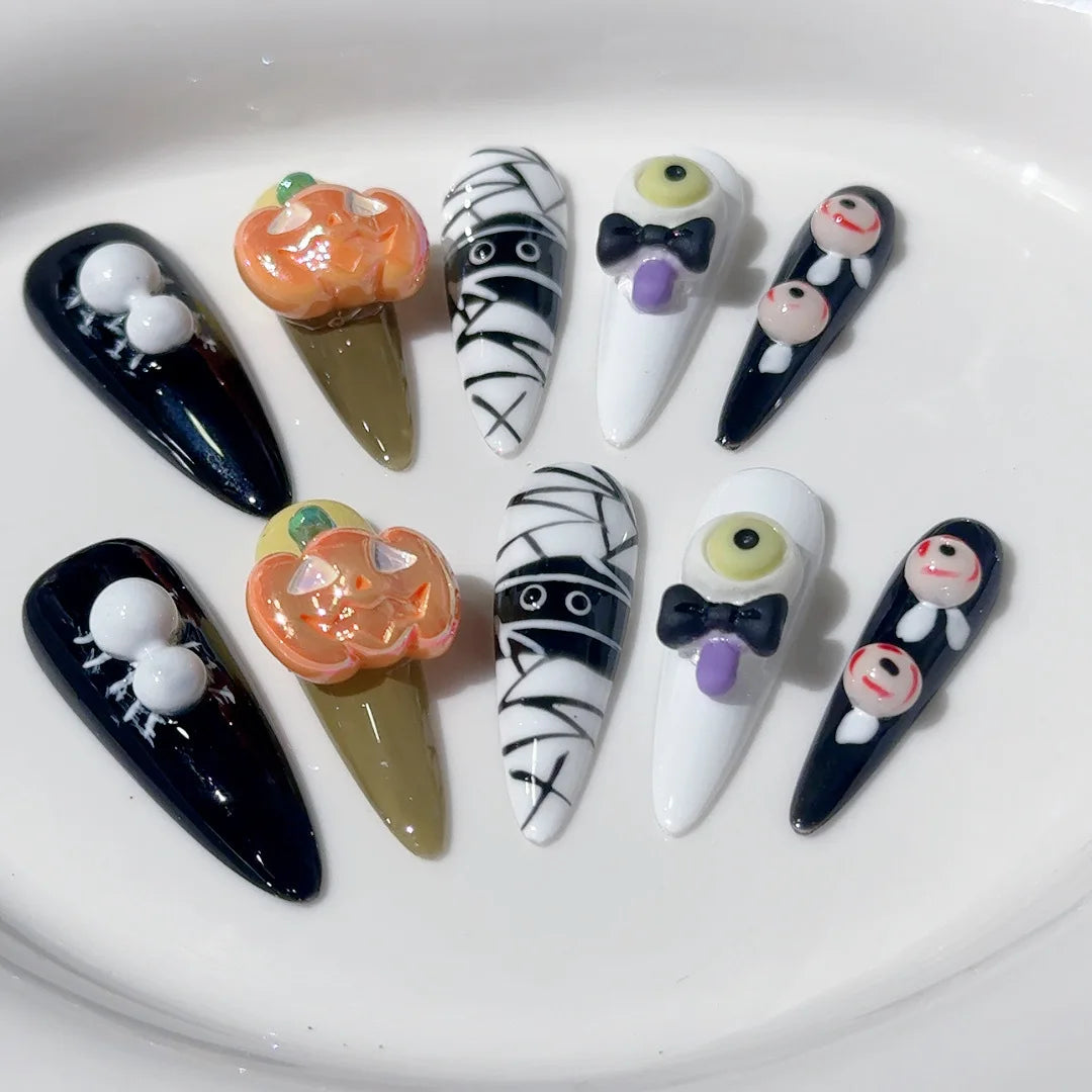 10pcs Handmade Press on Nails Halloween 3D