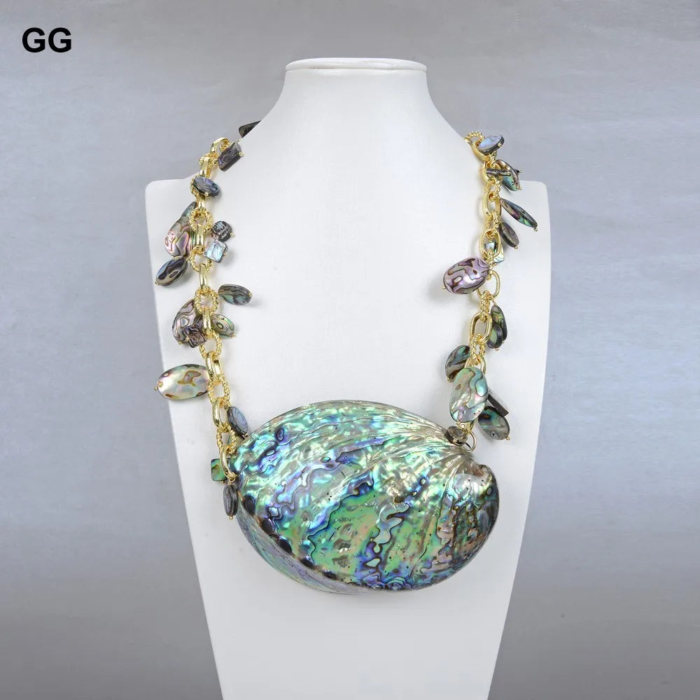 G-G Jewelry 25'' Natural Rainbow Abalone Shell Pendant Necklace For Women