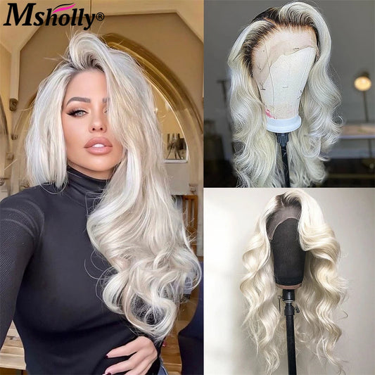 Pre Bleached Pre Plucked Lace Front Wig Human Hair Platinum Wig