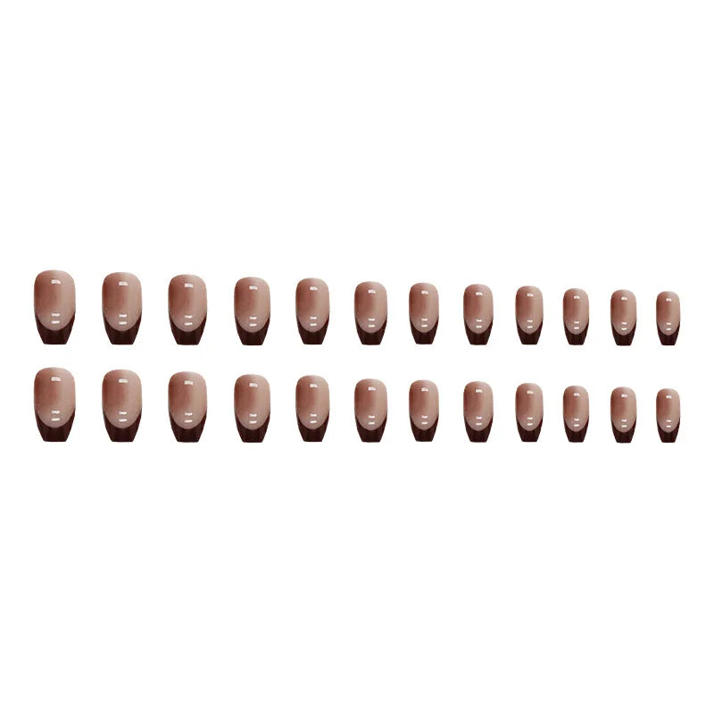 24pcs Short Ballet French Brown Blush Medium Nails Set Press-On Nails