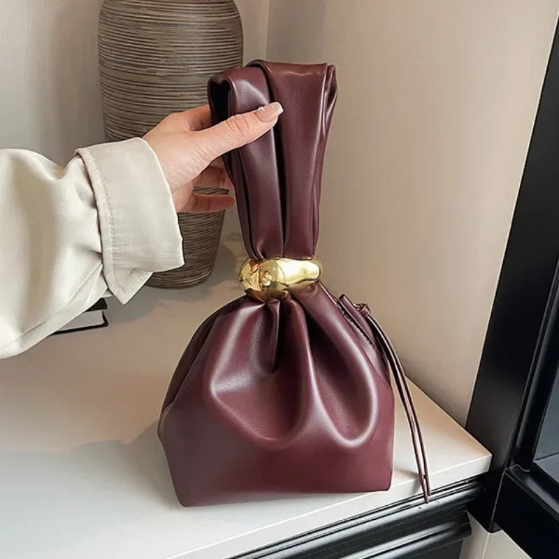 Soft Leather Pleated Mini Bucket Handbag - Your Beauty Matters