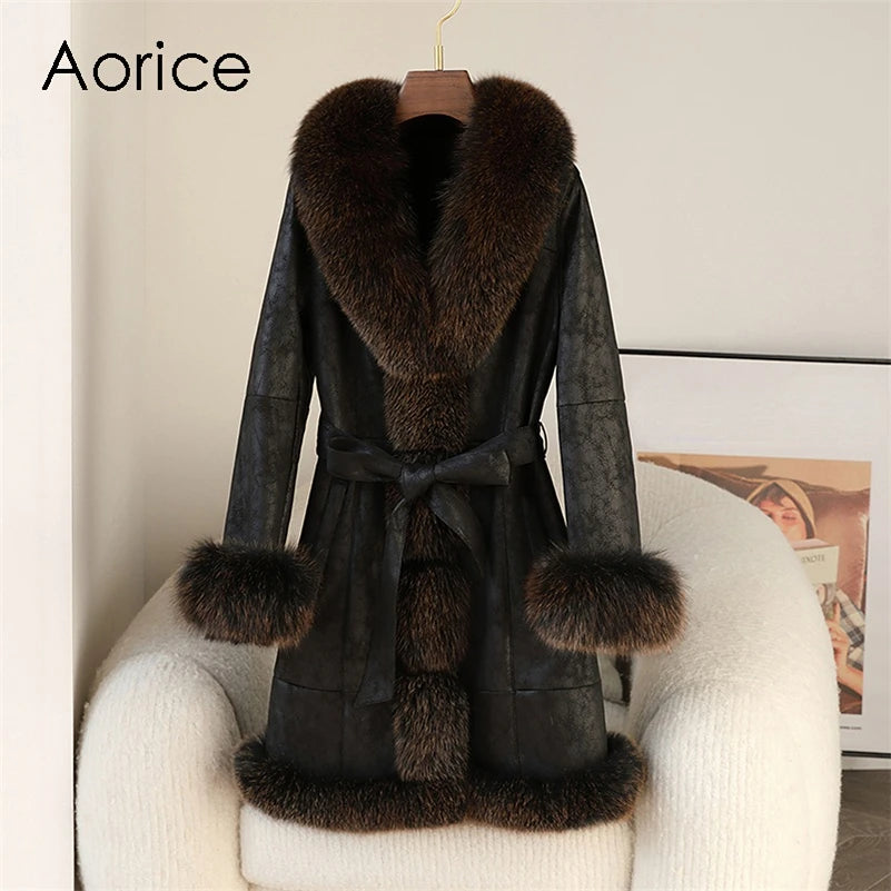 Aorice Winter Long Rabbit Fur Coat- CT275