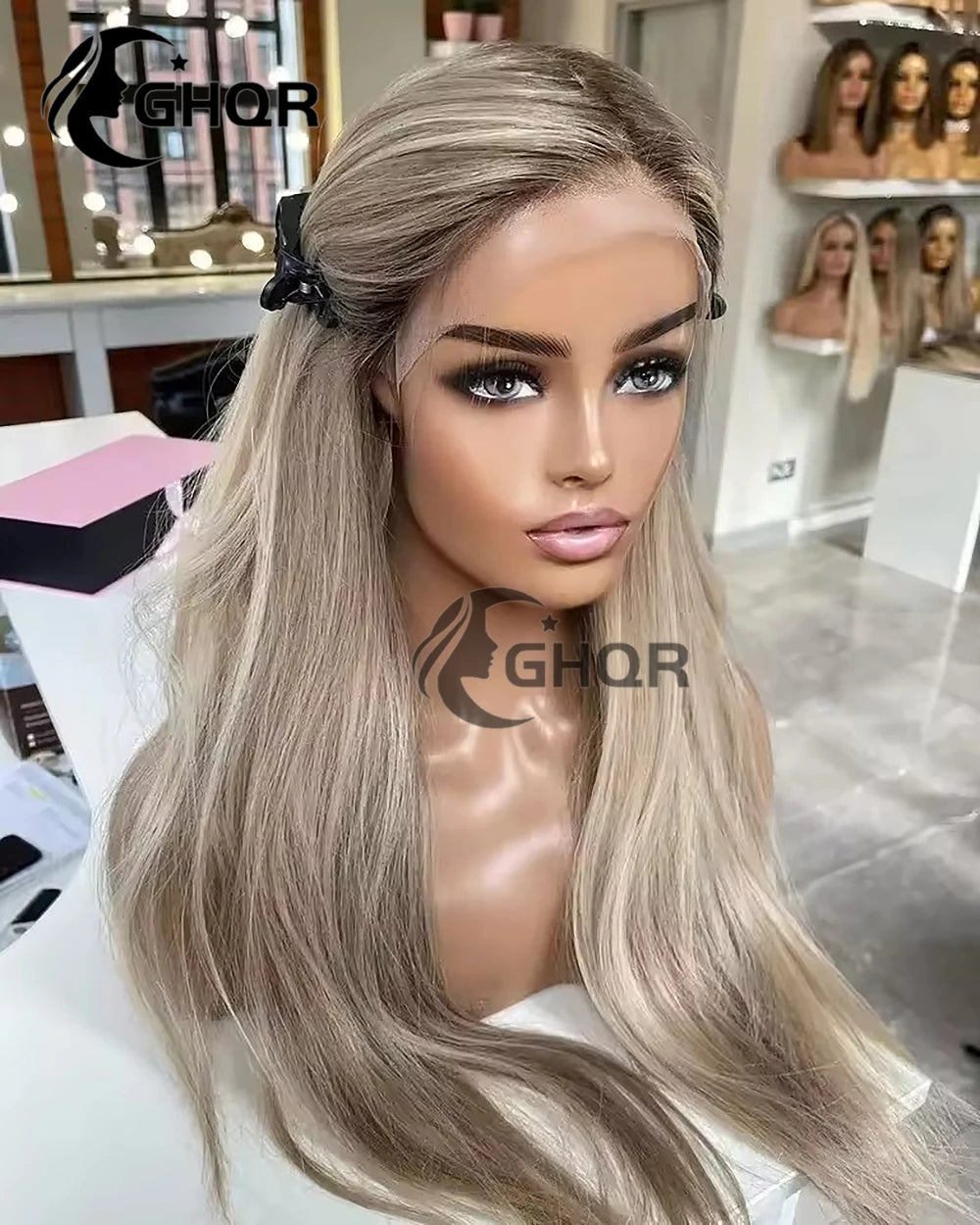 Human Hair Lace Frontal Wig - brown Roots , Density - 150%