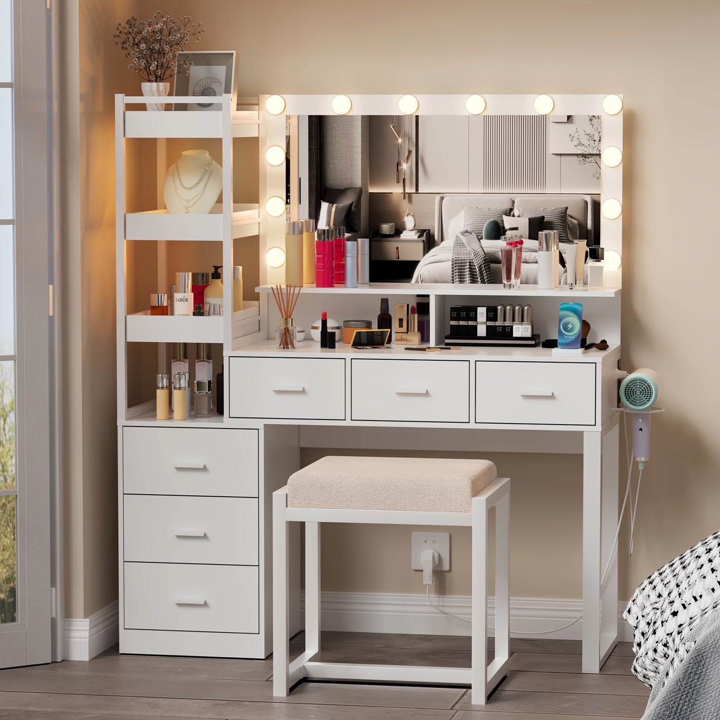 Optimize product title: Large Wooden Makeup Vanity Desk with Mirror