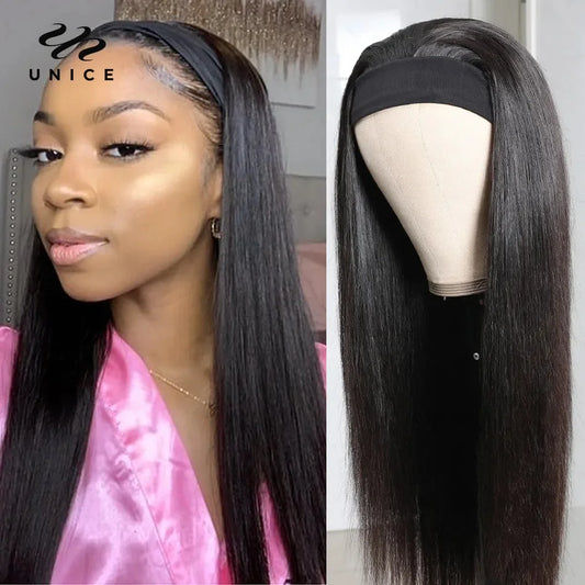 UNice Hair Straight Headband Human Hair Wigs