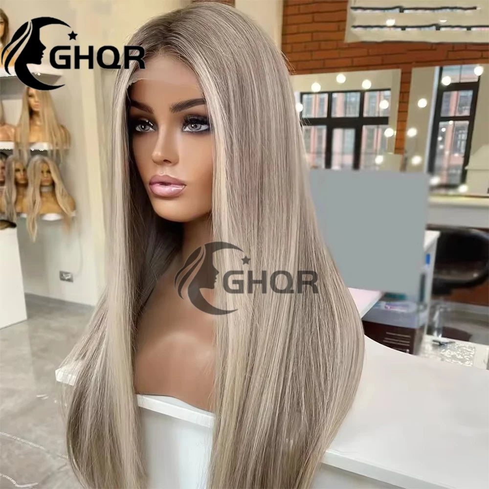 Human Hair Lace Frontal Wig - brown Roots , Density - 150%