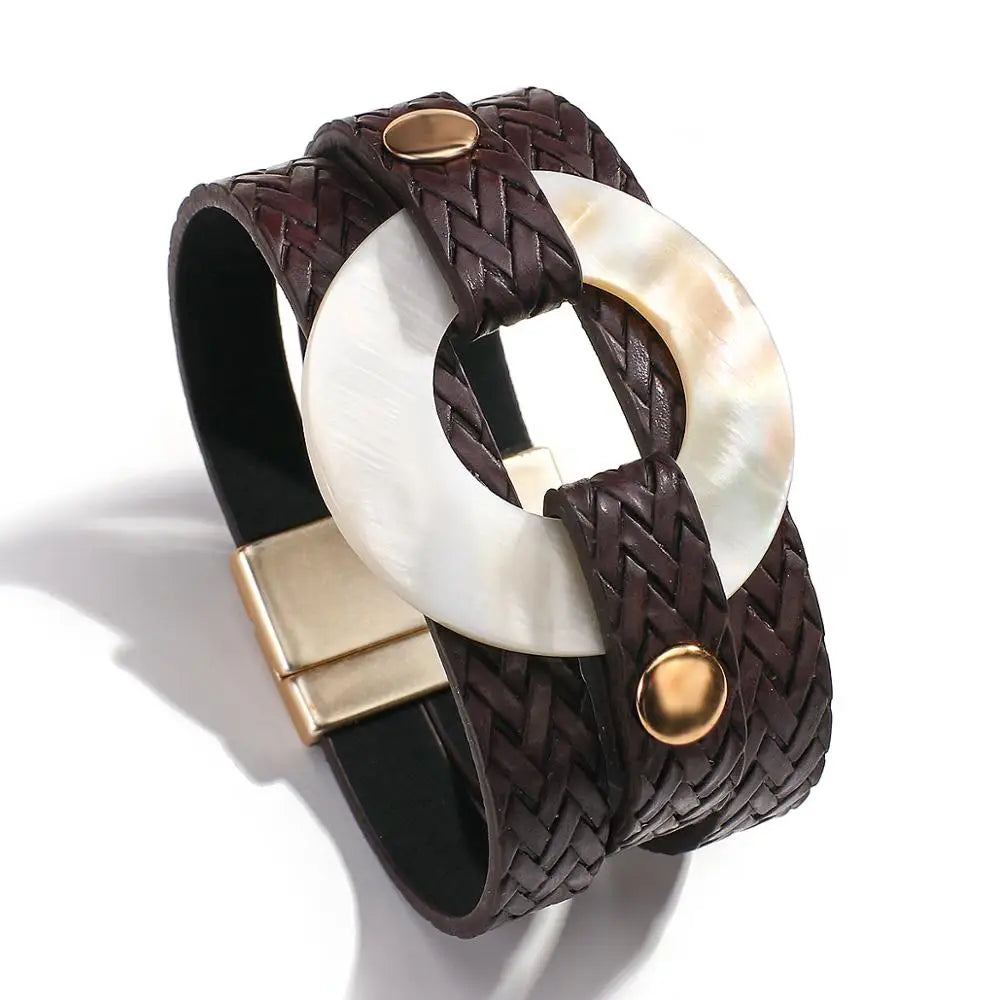 ALLYES Classic Shell Charms Braided Leather Bracelet