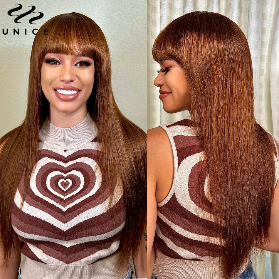 UNice Layer Cut Mocha Medium Brown Human Hair Wigs