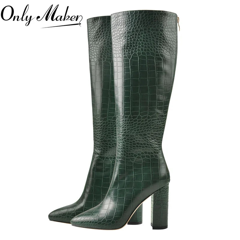 Onlymaker Women Green Knee High Boots