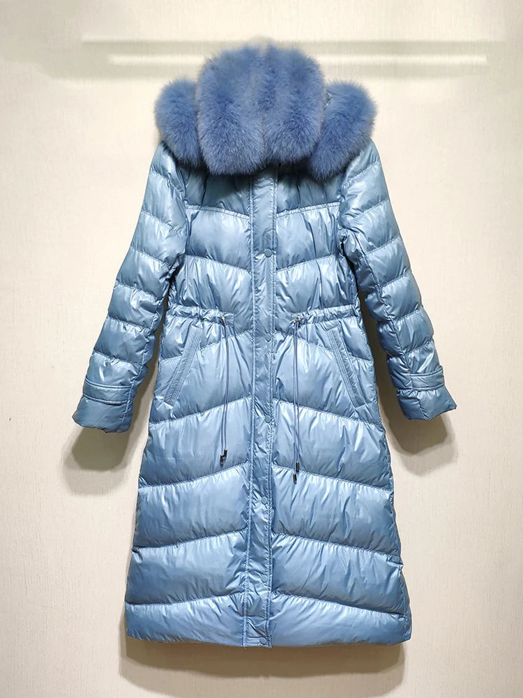 Long Duck Down Real Fox Fur Hooded Coat