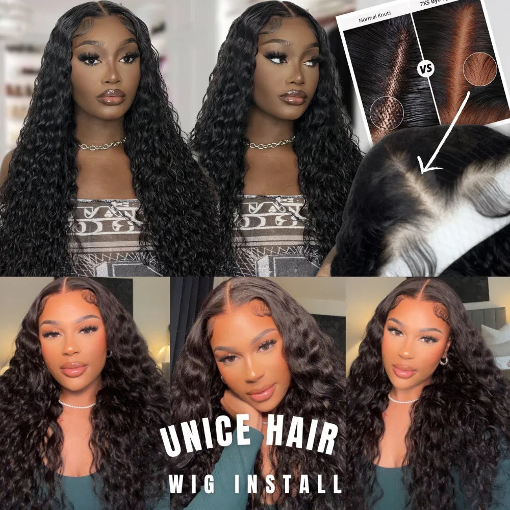 UNice Hair 7x5 Water Wave Glueless Wig Human Hair Ready To Wear