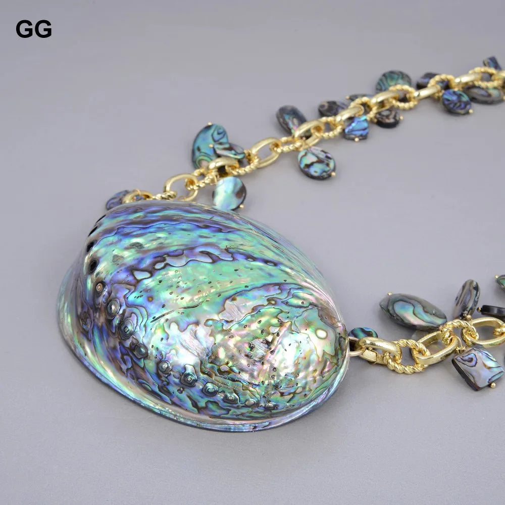 G-G Jewelry 25'' Natural Rainbow Abalone Shell Pendant Necklace For Women