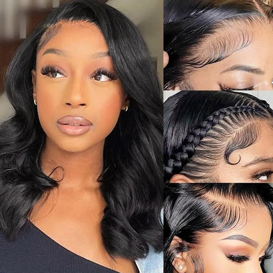 Body Wave Lace Front Bob Wigs 100% Remy Human Hair , Stretched Length - 16inches