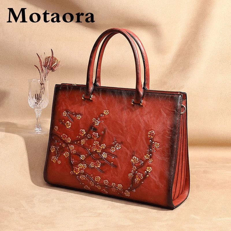 MOTAORA Vintage Embossed Leather Top-handle Bags