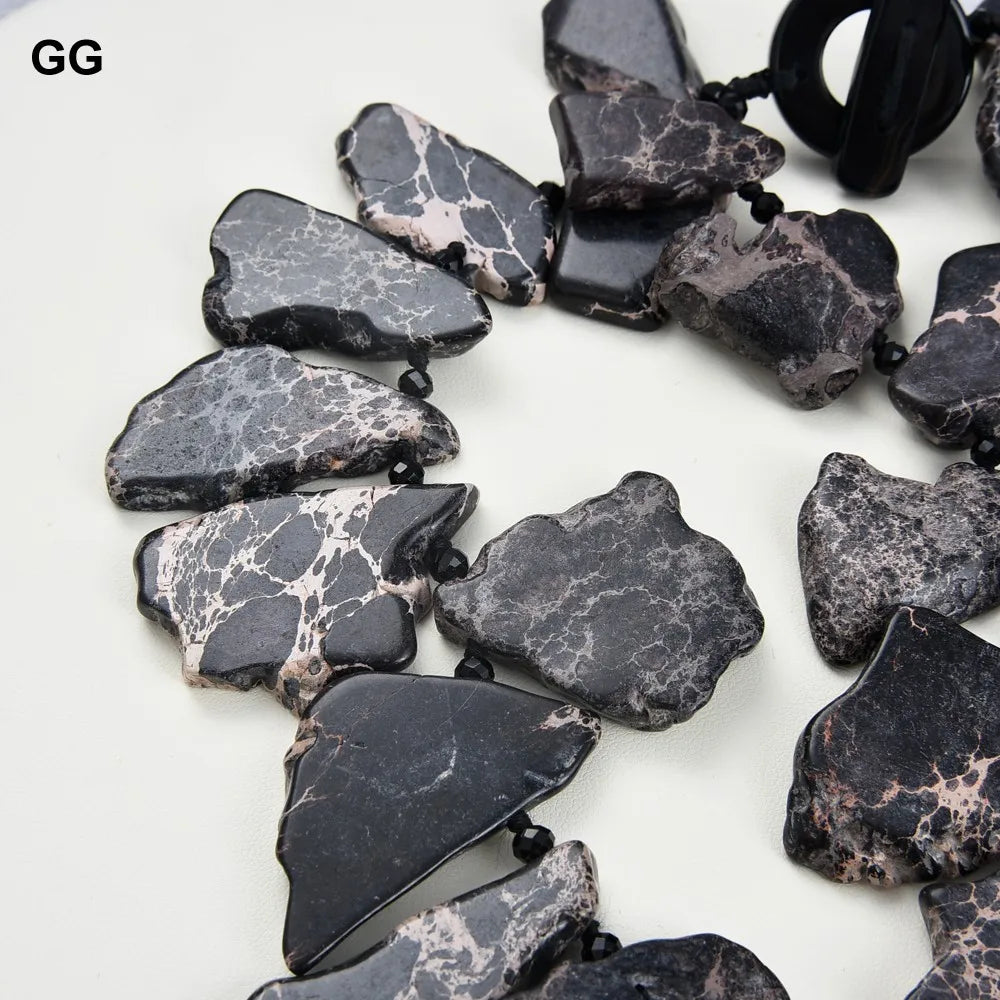 GuaiGuai Jewelry 20" 2 Strands Black Sea Sediment Jasper Statement Necklace