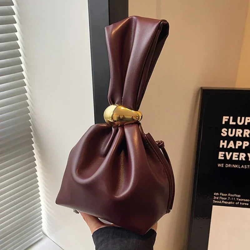 Soft Leather Pleated Mini Bucket Handbag - Your Beauty Matters