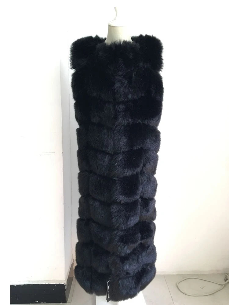 ZADORIN Luxury X- Long Faux Fox Fur Vest